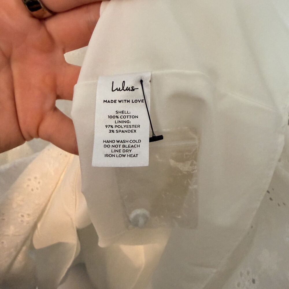 NWT Lulus Profound Sweetness White Eyelet Mini Dress Size Large Cotton - Picture 9 of 16